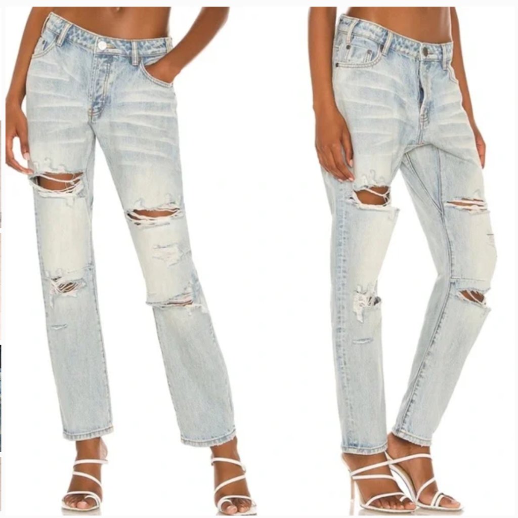 Nwot One Teaspoon Saints Trashed Distressed Boyfriend Jeans Kansas Blue Size 27